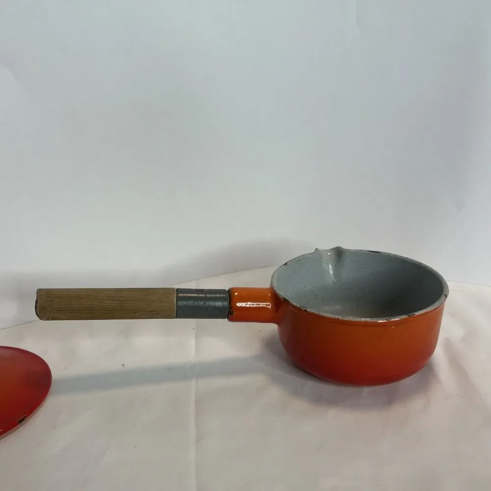 Vintage 60s DESCOWARE Butter Warmer Pot Flame Orange with SPOUT and LID